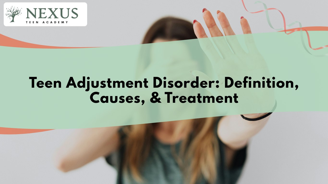 Teen covering face and raising hand, representing stress and avoidance linked to adjustment disorder challenges.