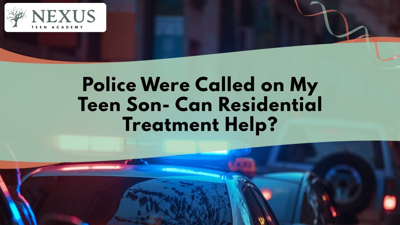 Police car lights representing a teen crisis situation, illustrating a guide on getting help through residential treatment.