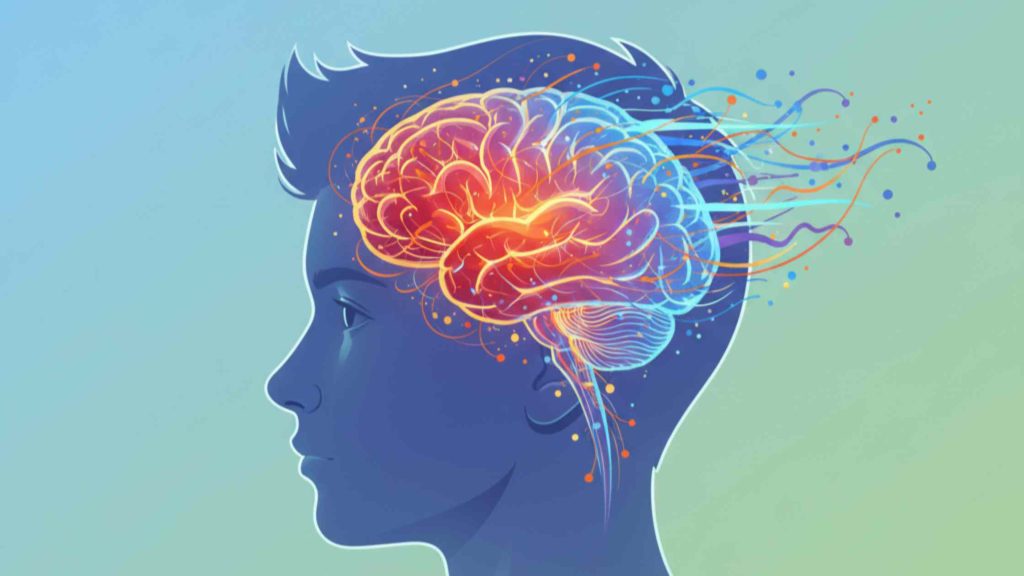 Teenage boy’s brain development infographic, highlights emotional processing and decision-making changes during adolescence.