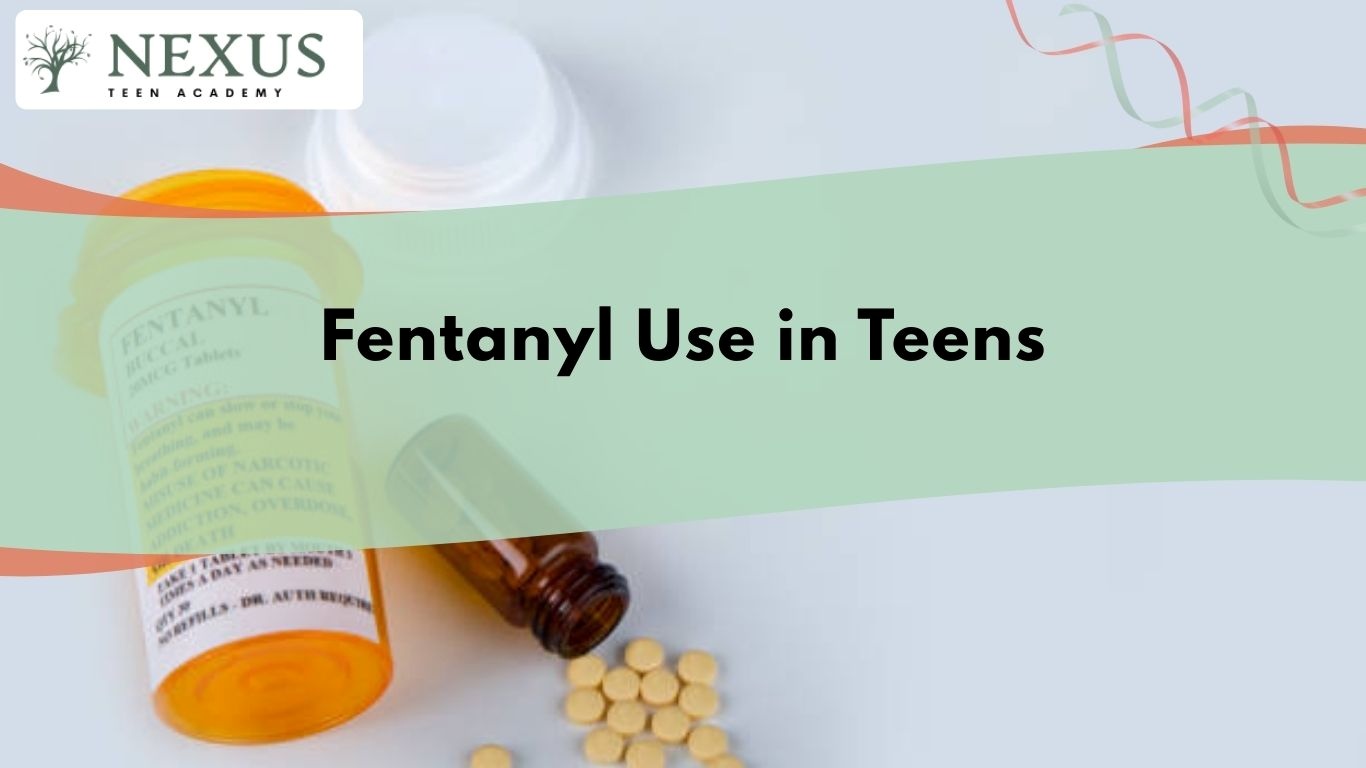 Prescription pill bottle and tablets representing fentanyl use in teens, highlighting overdose danger and counterfeit pills.