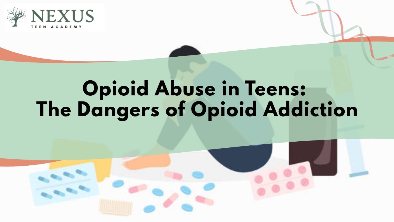 Illustration of a teen surrounded by pills highlighting opioid abuse in teens and the dangers of opioid addiction.