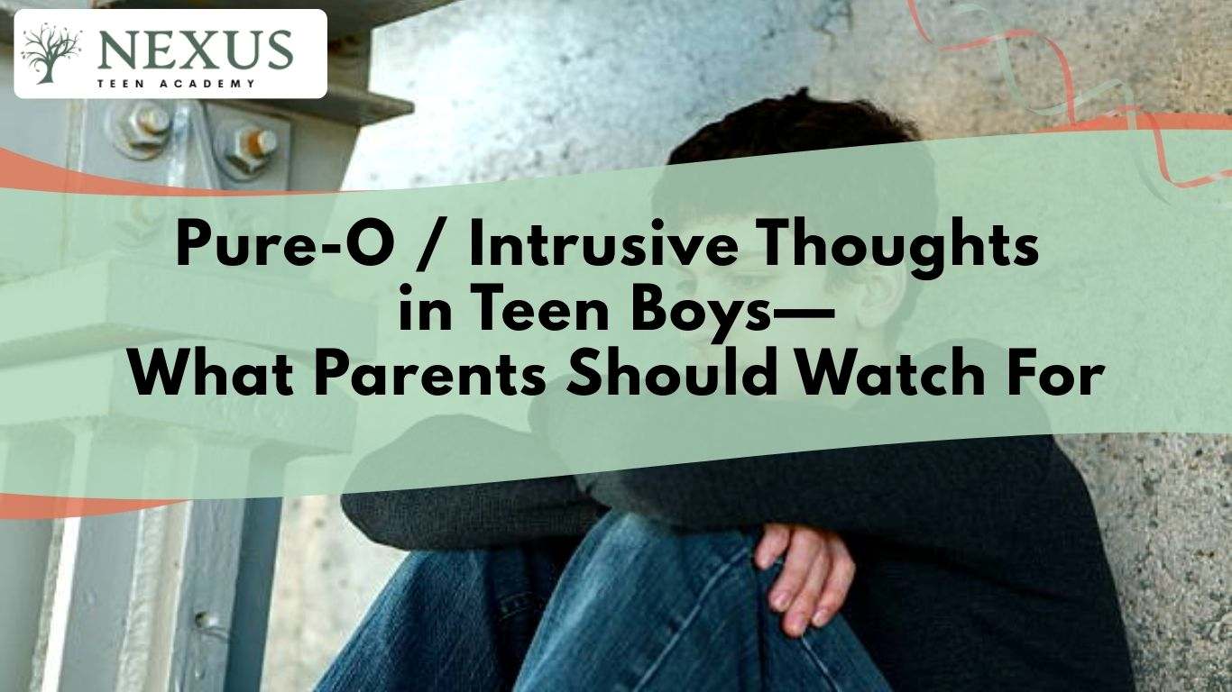 Teen boy sitting alone with head down, reflecting hidden Pure-O intrusive thoughts and silent OCD distress.