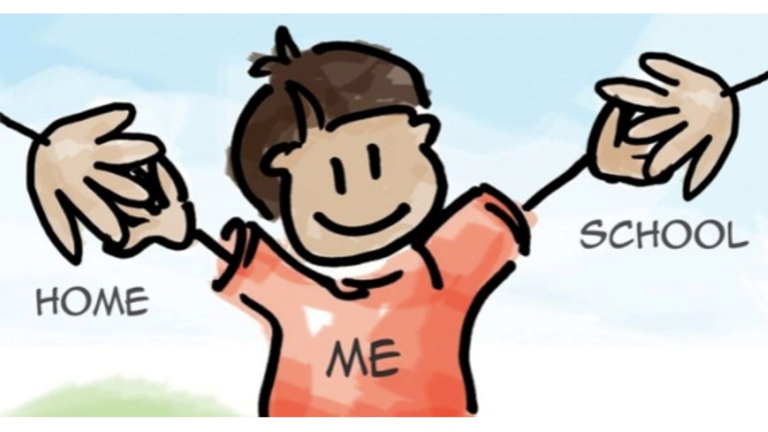 Illustration of child between home and school, symbolizing balanced support strategies for teen success.