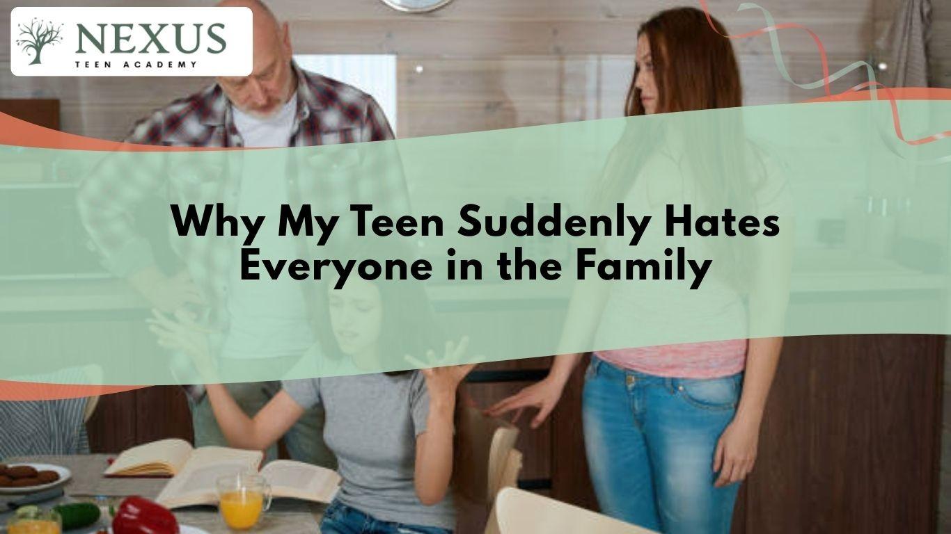 Teen arguing with parents; shows emotional stress and anger, makes parents wonder why their teen hates everyone in the family.
