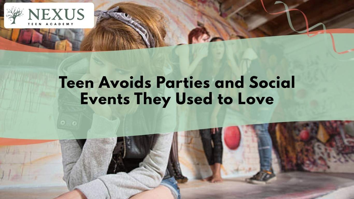 Teen sitting alone avoiding a party showing social withdrawal and event avoidance