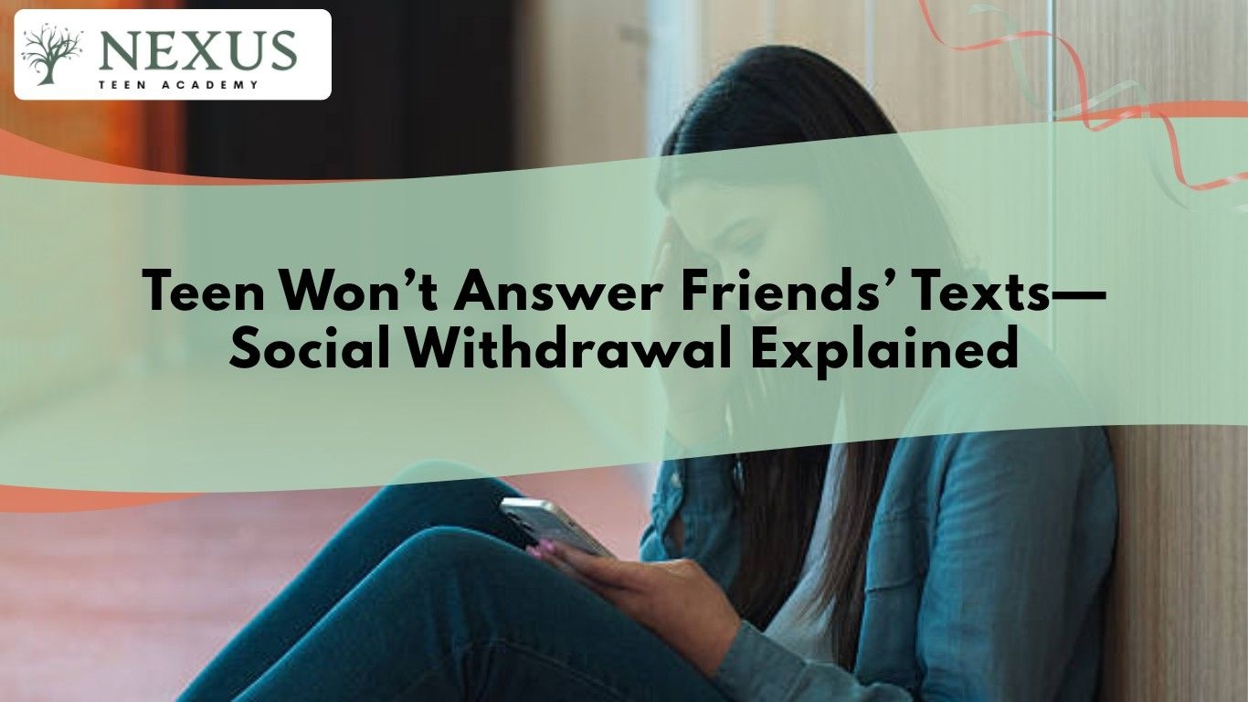 Teen ignoring phone and friends texts showing signs of social withdrawal and isolation