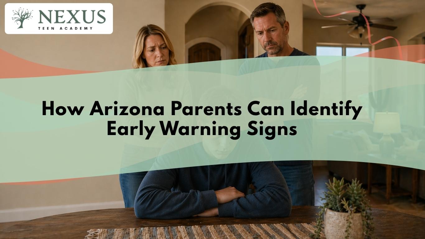 Parents and teen in Arizona home setting reflecting early behavioral and emotional warning signs and family concern.