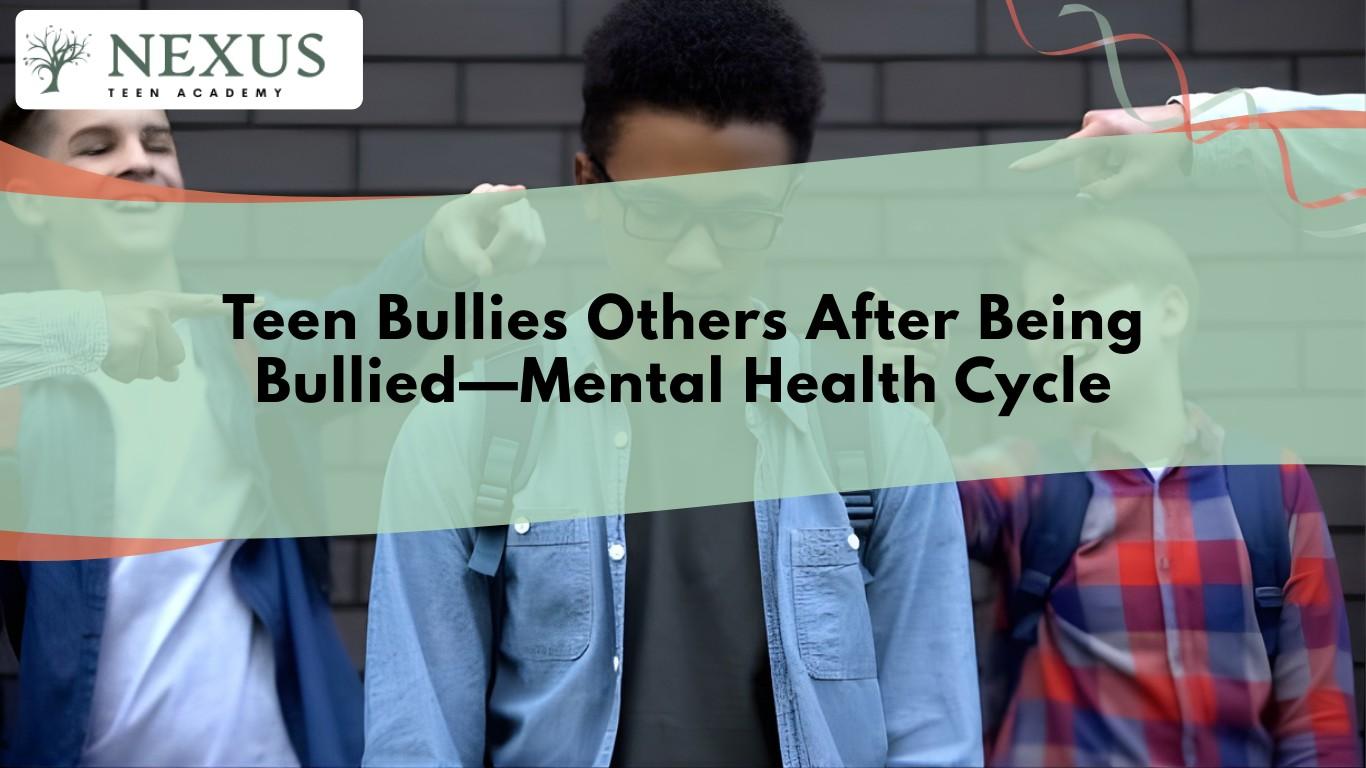 Group of teens standing together reflecting how teen bullying can shift victims into aggressors within a mental health cycle.