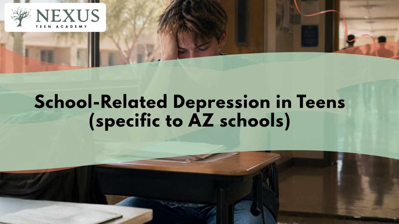 Arizona teen struggling in classroom, reflecting school-related depression and academic stress in teens today.