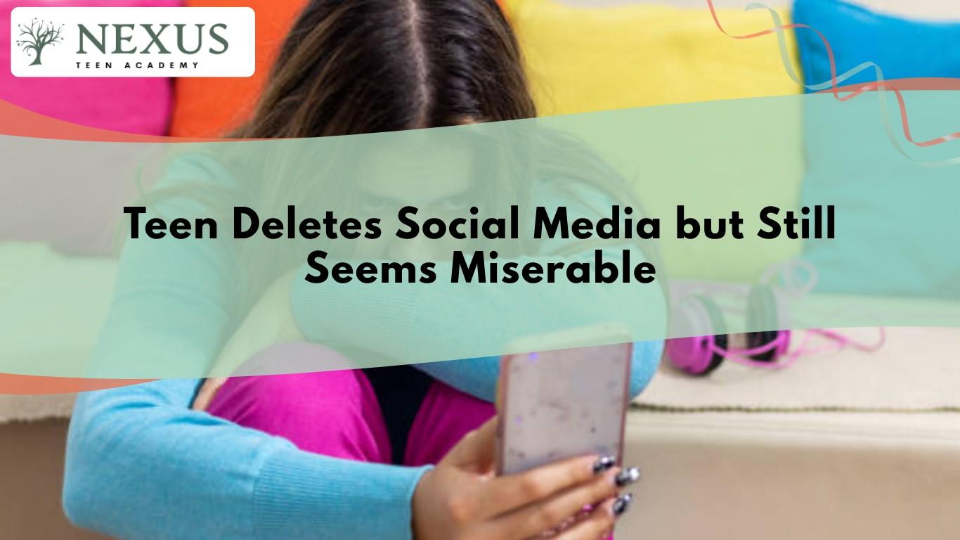 Teen sitting alone with phone after deleting social media, reflecting anxiety, loneliness, and emotional distress.