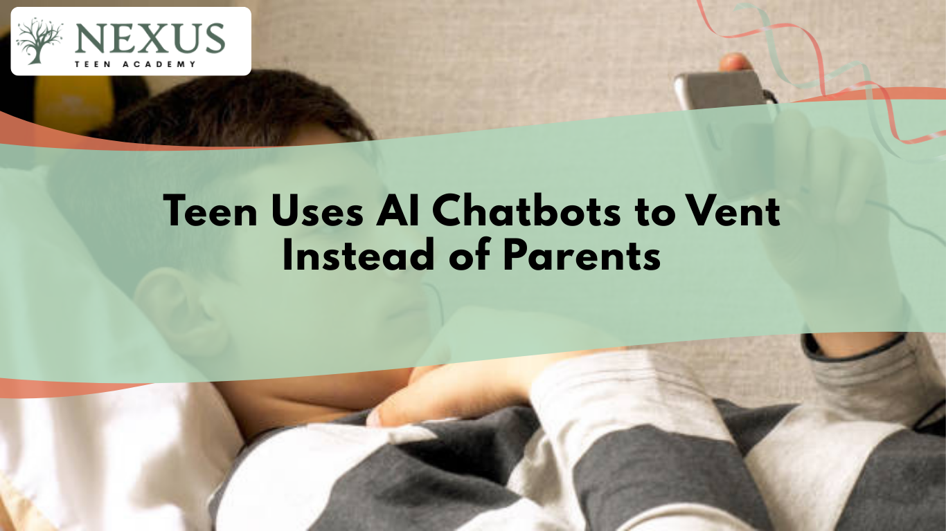 Teen lying in bed using a smartphone, reflecting how teen uses AI chatbots to vent instead of turning to parents.