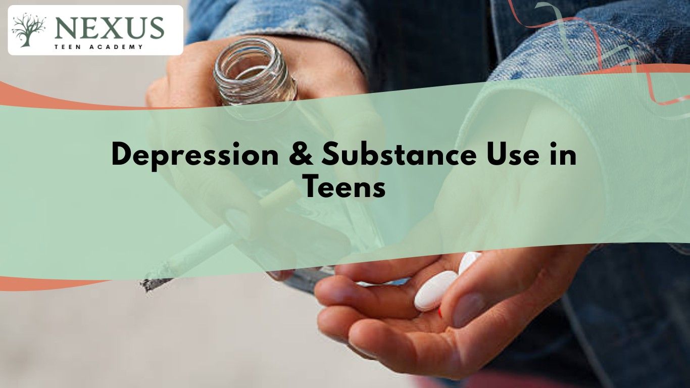 Teen holding pills and a cigarette, showing how depression and substance use in teens can quietly reinforce each other.