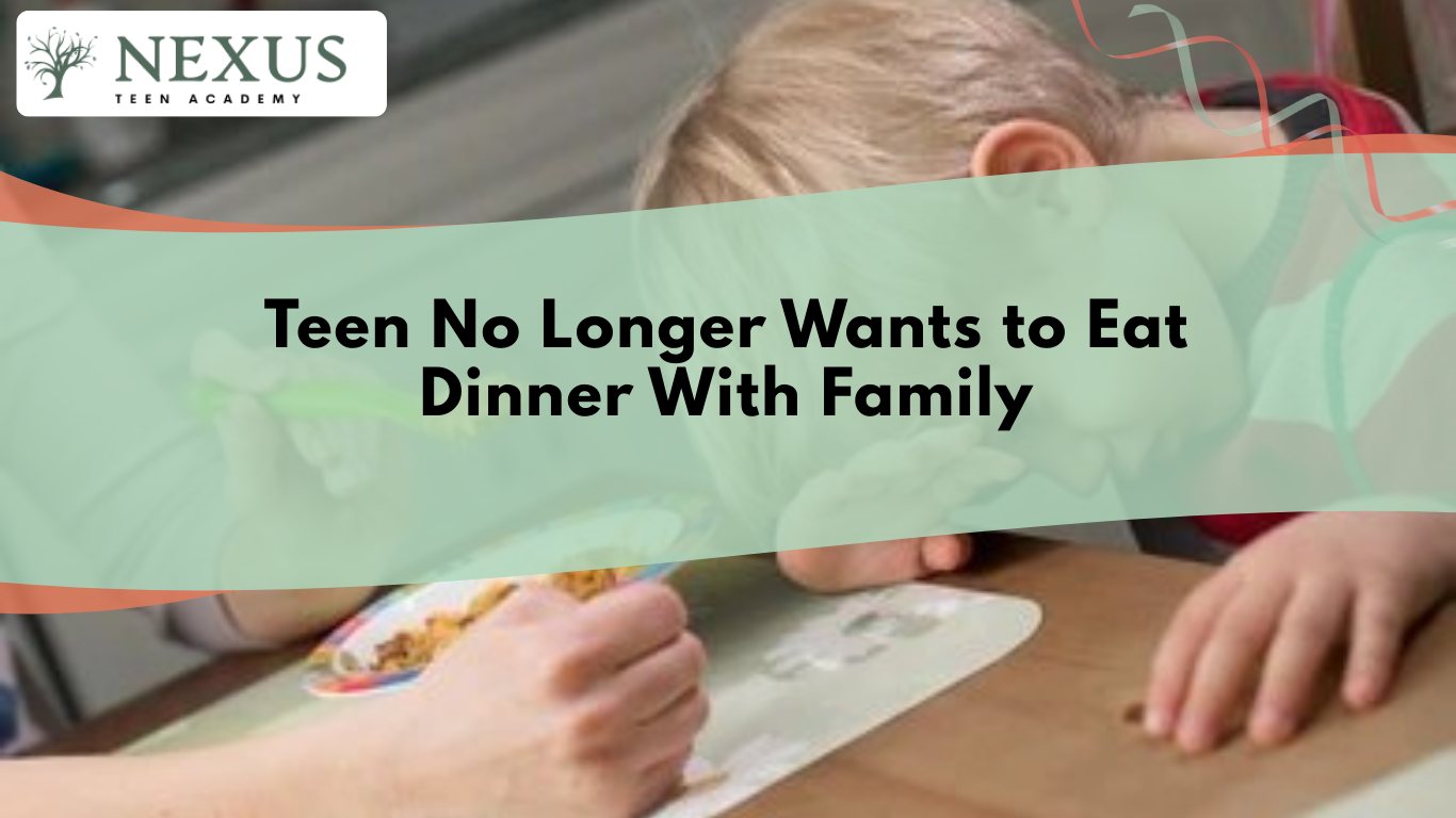 Teen sits alone over a dinner plate, reflecting family meal avoidance, growing independence, stress, and emotional disconnect.