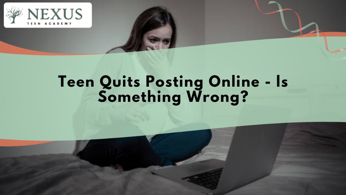 Teen sitting alone with a laptop, reflecting concerns about why a teen quits posting online and possible emotional distress.