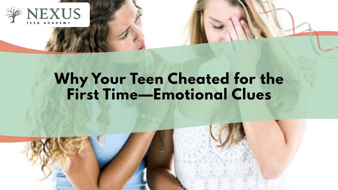 Concerned mother comforting distressed teen after cheating incident, reflecting academic pressure, anxiety, and trust issues.