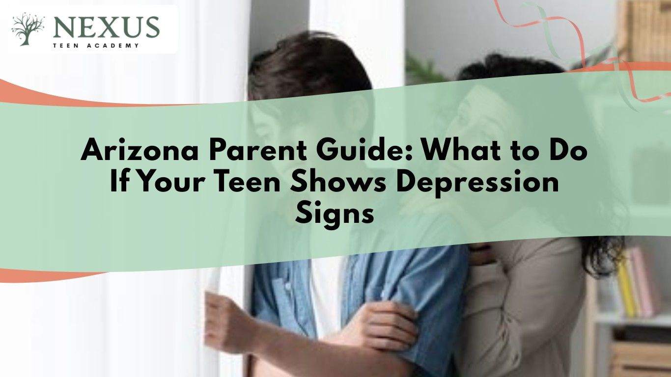Arizona parent guide image with worried teen and caregiver support for depression signs, safety steps, and treatment.