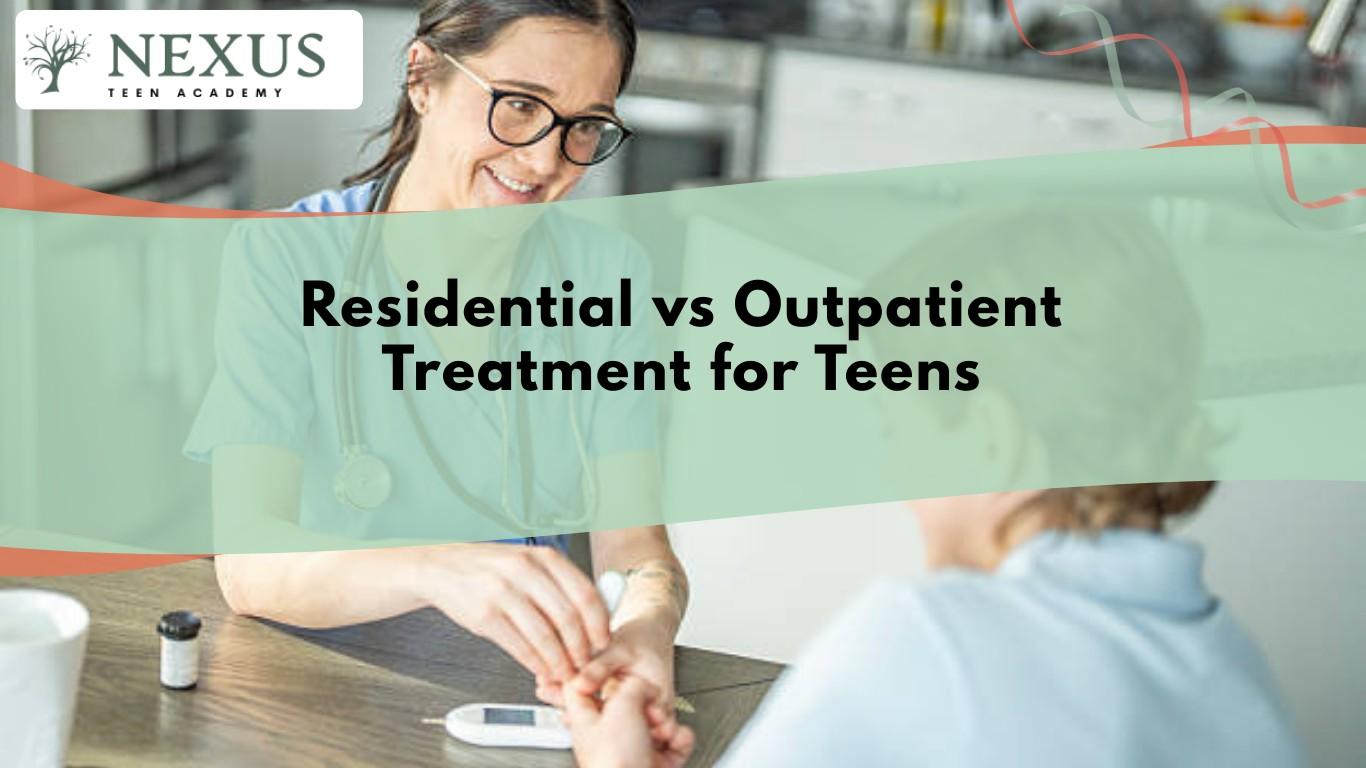 Clinician supports a teen while parents weigh residential vs outpatient treatment options for safety and care fit.