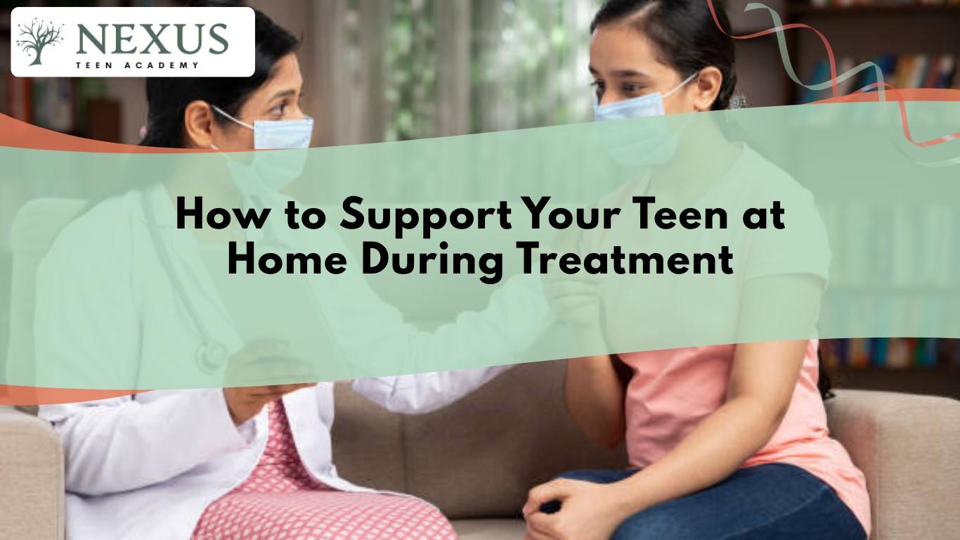 Masked clinician comforts teen during treatment, showing calm home support and family-centered recovery guidance.