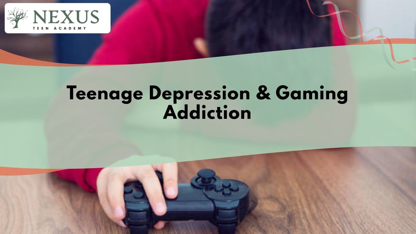 Teen holding a game controller, highlighting teenage depression and gaming addiction as screen use becomes emotional escape.