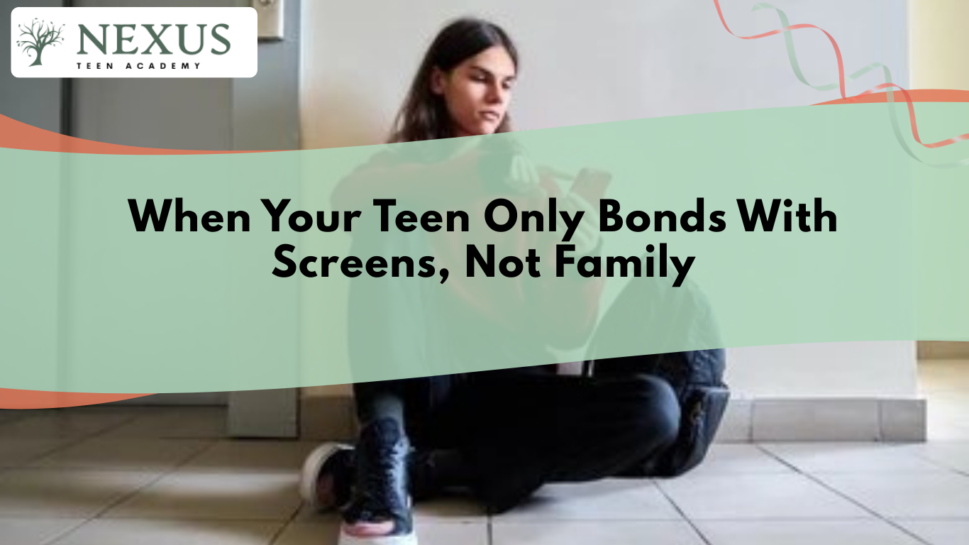 Teen sitting alone with a phone, illustrating when your teen only bonds with screens, not family and feels disconnected.