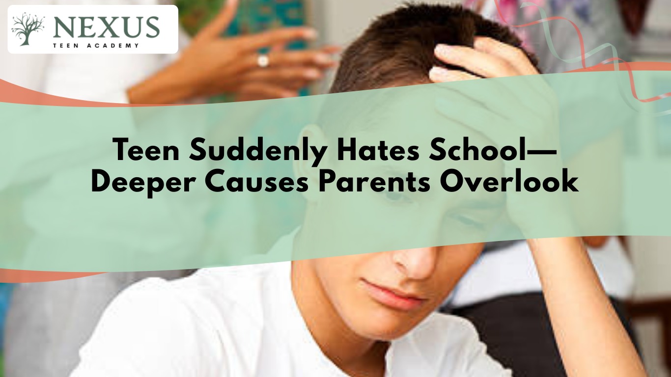 Teen showing signs of distress at school, reflecting hidden anxiety, bullying, or emotional struggles affecting attendance.