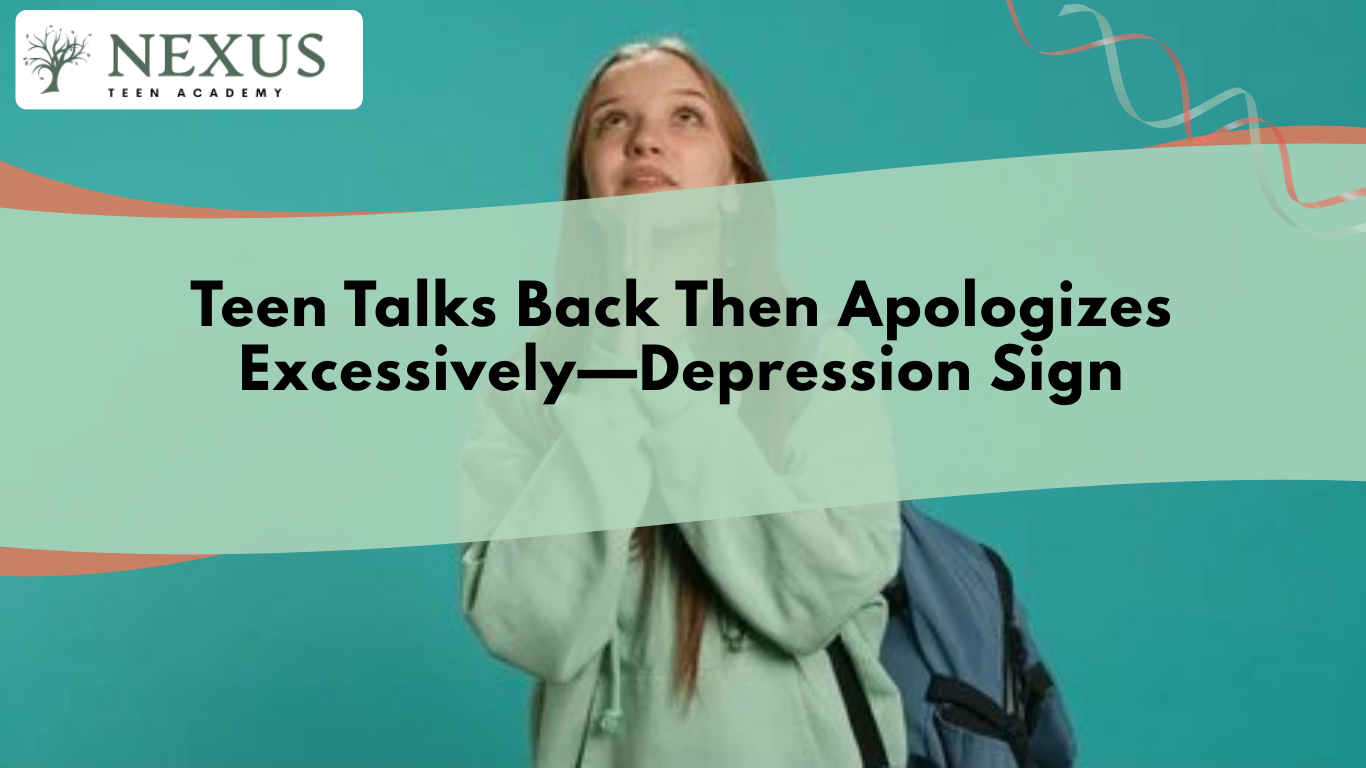 Teen showing guilt and emotional distress, reflecting depression signs linked to talking back and excessive apologies.