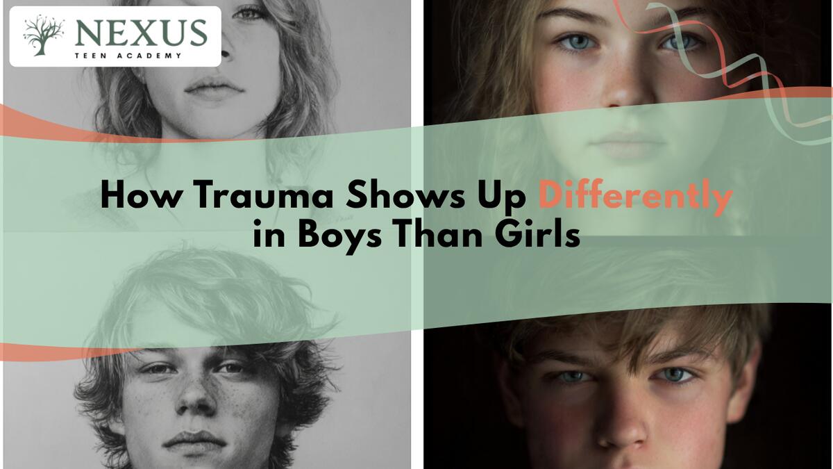 Portraits of teen boys and girls showing how trauma in boys vs girls can appear through different emotions in teens.