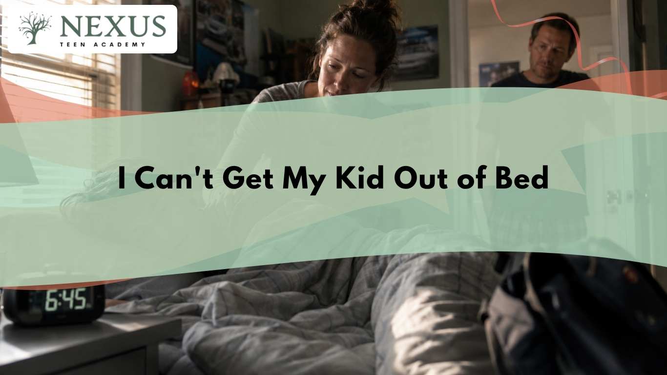 Parent trying to wake a teenager in bed, reflecting the challenges behind why parents can't get kid out of bed.