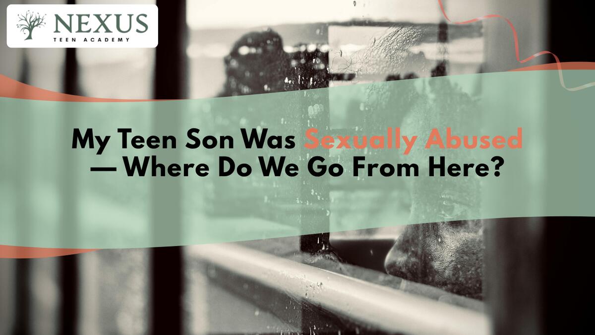 Teen boy looking through rain-covered window, reflecting trauma after sexual abuse with compassionate support.