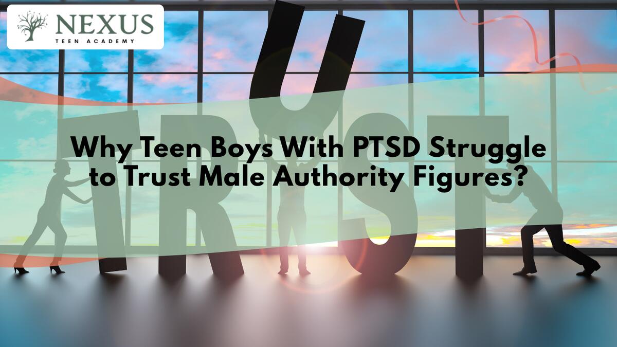 Silhouettes pushing the word TRUST illustrate why teen boys with PTSD struggle to trust male authority figures.