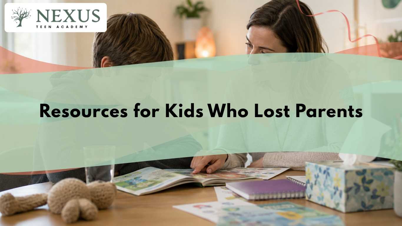 Child speaking with a therapist while accessing resources for teens who lost parents through grief counseling and support.