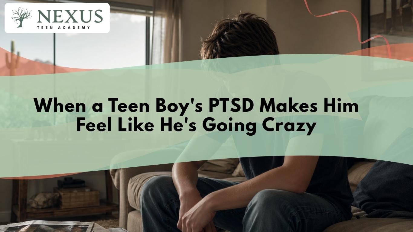 Teen boy with PTSD sits alone at home, reflecting the panic, dissociation, and distress that can make trauma feel overwhelming.