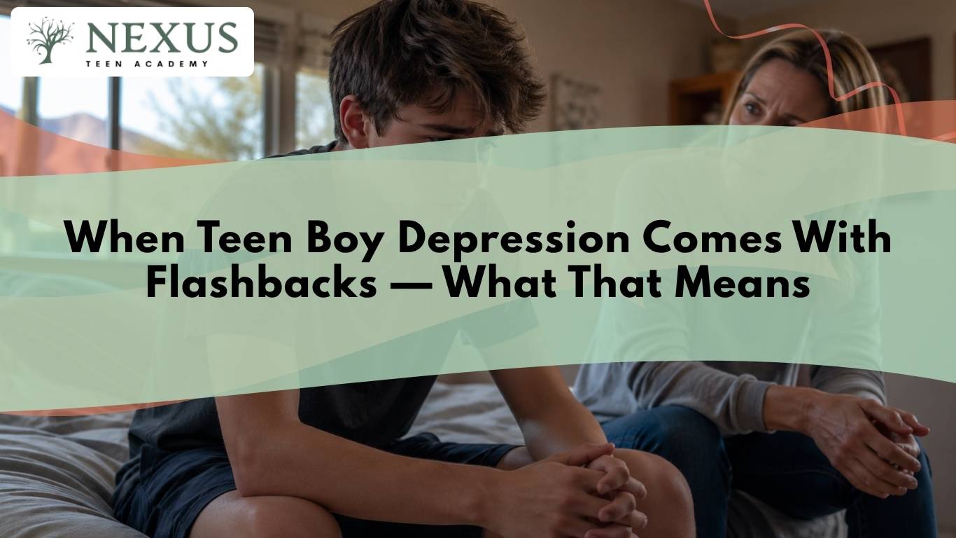 Teen boy experiencing depression with trauma flashbacks